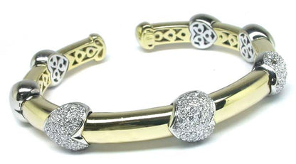 1970's 3ct Diamond 18k Yellow & White Gold Heart Bangle
