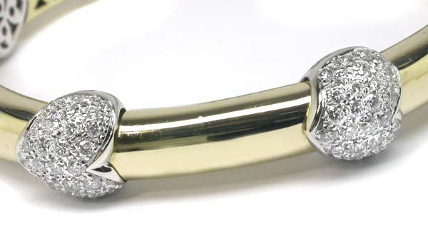 1970's 3ct Diamond 18k Yellow & White Gold Heart Bangle