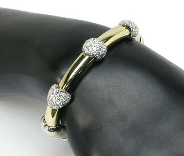 1970's 3ct Diamond 18k Yellow & White Gold Heart Bangle