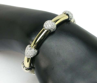 1970's 3ct Diamond 18k Yellow & White Gold Heart Bangle