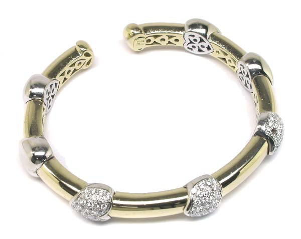 1970's 3ct Diamond 18k Yellow & White Gold Heart Bangle