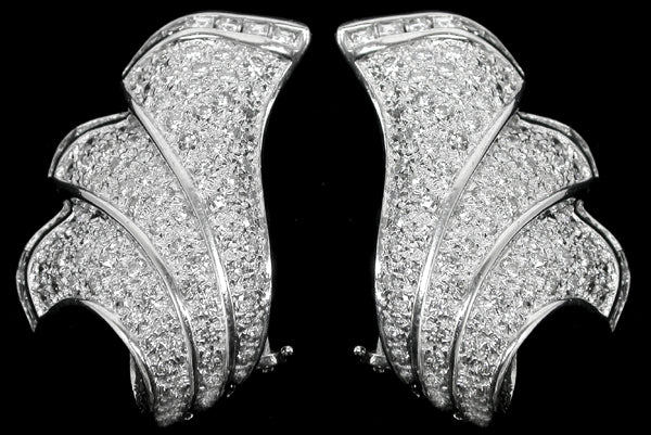 1970s 4.90ct Diamond  18k White Gold Fan  Earrings