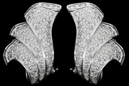 1970s 4.90ct Diamond  18k White Gold Fan  Earrings