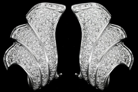 1970s 4.90ct Diamond  18k White Gold Fan  Earrings