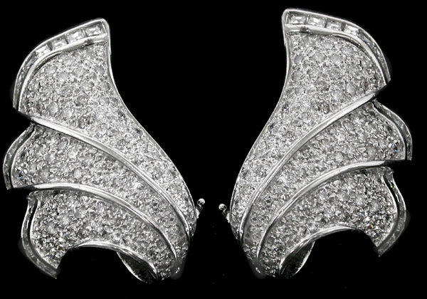 1970s 4.90ct Diamond  18k White Gold Fan  Earrings