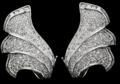 1970s 4.90ct Diamond  18k White Gold Fan  Earrings