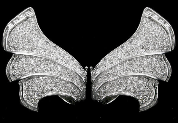 1970s 4.90ct Diamond  18k White Gold Fan  Earrings