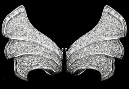 1970s 4.90ct Diamond  18k White Gold Fan  Earrings
