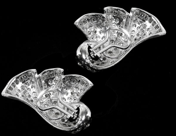 1970s 4.90ct Diamond  18k White Gold Fan  Earrings