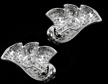 1970s 4.90ct Diamond  18k White Gold Fan  Earrings