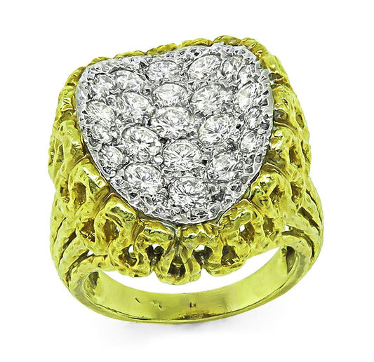 1970s 2.00ct Diamond 18k Yellow and White Gold Ring