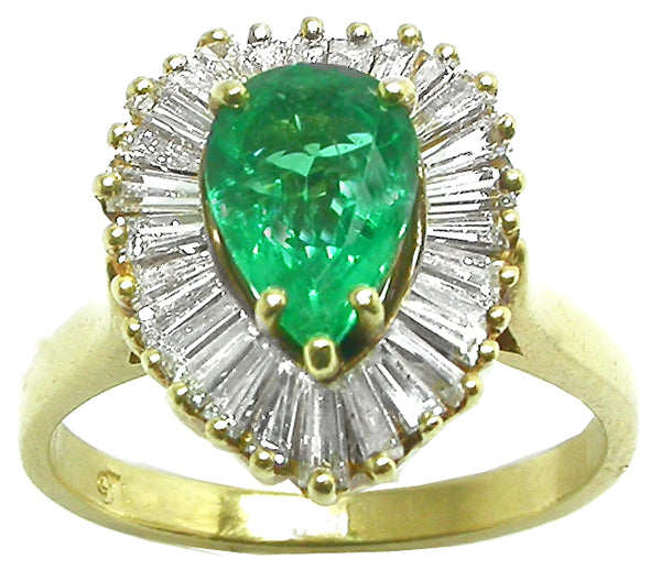 1ct Pear Cut Emerald Diamond 18k Yellow Gold Ballerina Ring