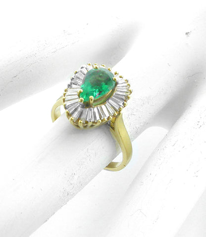 1ct Pear Cut Emerald Diamond 18k Yellow Gold Ballerina Ring
