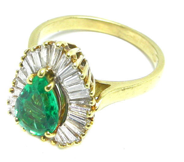 1ct Pear Cut Emerald Diamond 18k Yellow Gold Ballerina Ring