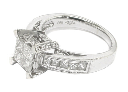 1ct Princess Cut  Diamond 14k White Gold Ring