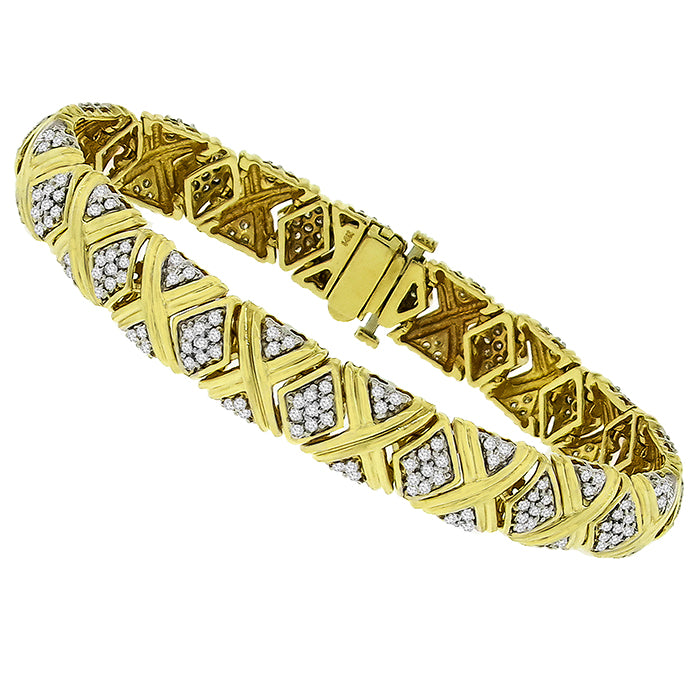 Vintage 2.25ct Round Cut Diamond 14k Yellow  Gold Bracelet