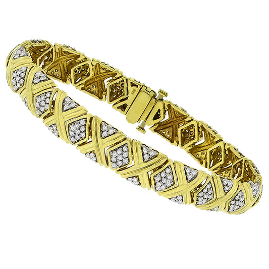 Vintage 2.25ct Round Cut Diamond 14k Yellow  Gold Bracelet