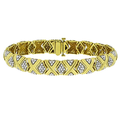 Vintage 2.25ct Round Cut Diamond 14k Yellow  Gold Bracelet