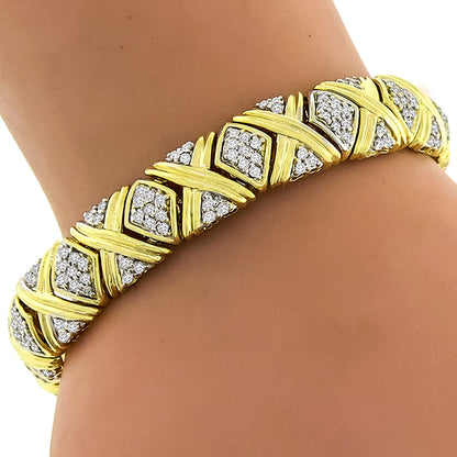 Vintage 2.25ct Round Cut Diamond 14k Yellow  Gold Bracelet