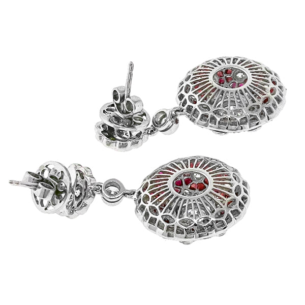 2.55 Diamond 2.30ct Ruby White Gold Drop Dangling Earrings