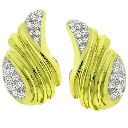 Estate 2.30ct Round Cut Diamond 18k Yellow & White Gold Wings Earrings