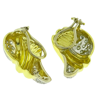 Estate 2.30ct Round Cut Diamond 18k Yellow & White Gold Wings Earrings