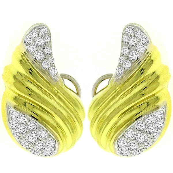 Estate 2.30ct Round Cut Diamond 18k Yellow & White Gold Wings Earrings