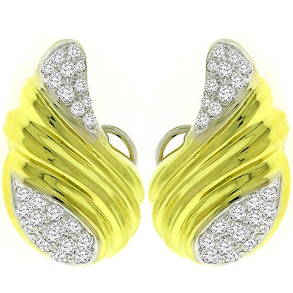Estate 2.30ct Round Cut Diamond 18k Yellow & White Gold Wings Earrings