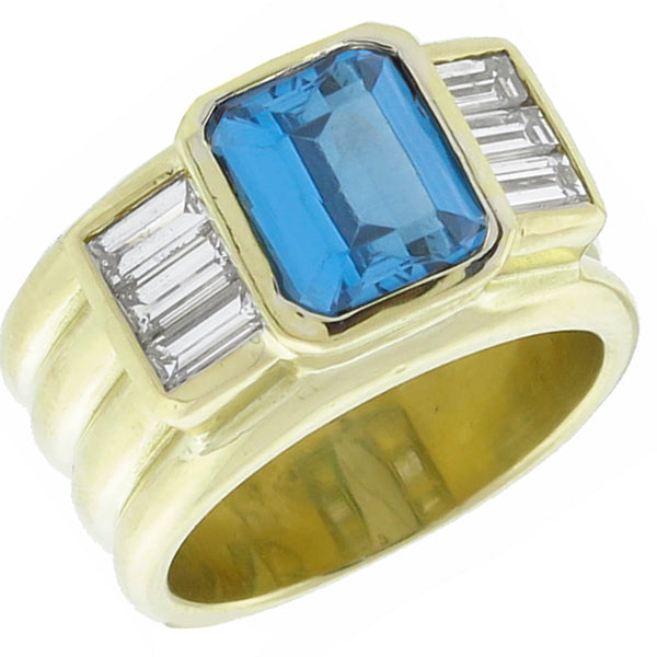 2.00ct Blue Topaz Diamond Godl Ring