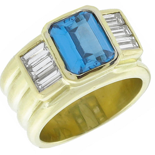 2.00ct Blue Topaz Diamond Godl Ring