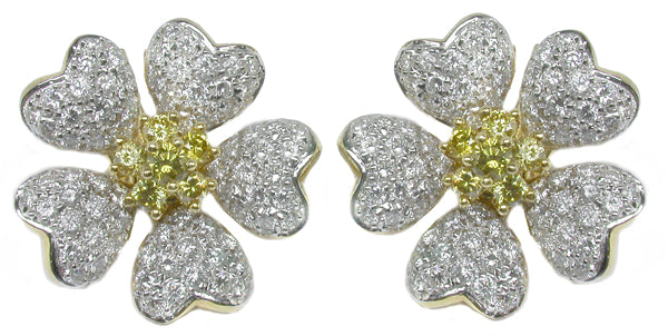 2.00ct Diamond 0.50ct Fancy Yellow Diamond earrings
