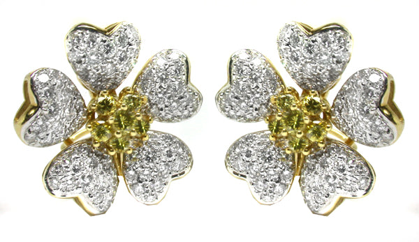 2.00ct Diamond 0.50ct Fancy Yellow Diamond earrings