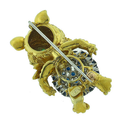 2.00ct Sapphire Ruby Emerald Diamond Gold Bear Pin