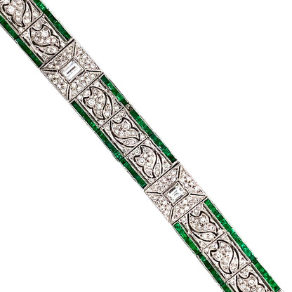 3.15ct Art Deco Style 18k White Gold Diamond 4.10ct Emerald Bracelet