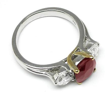 2.03ct Cushion Cut Burmese Ruby Diamond 14k White & Yellow  Gold Engagement Ring
