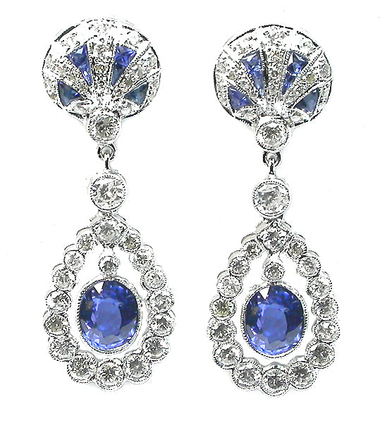 2.08ct Sapphire and Diamond 18k White Gold  Earrings