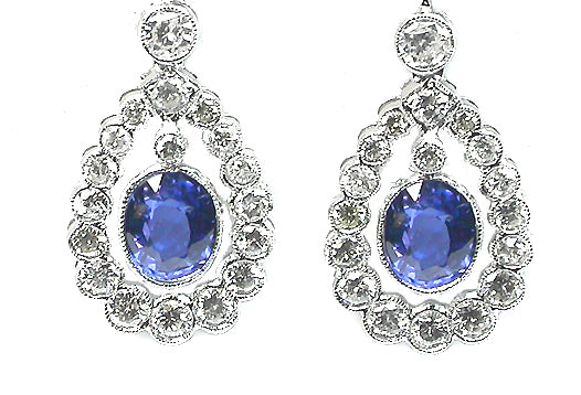 2.08ct Sapphire and Diamond 18k White Gold  Earrings