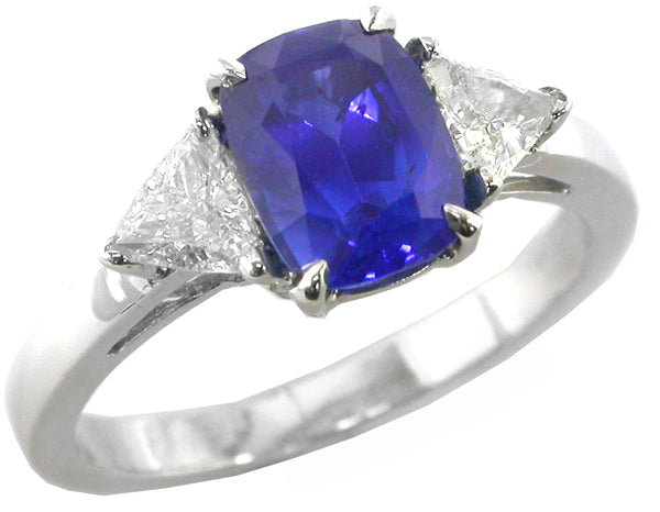 2.09 Cushion Cut  Sapphire Diamond 14k White Gold Ring