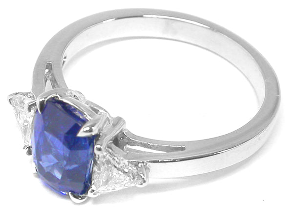 2.09 Cushion Cut  Sapphire Diamond 14k White Gold Ring