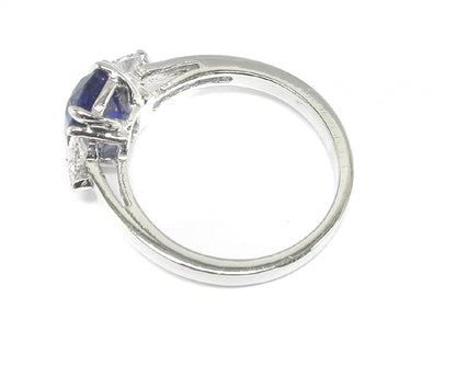 2.09 Cushion Cut  Sapphire Diamond 14k White Gold Ring