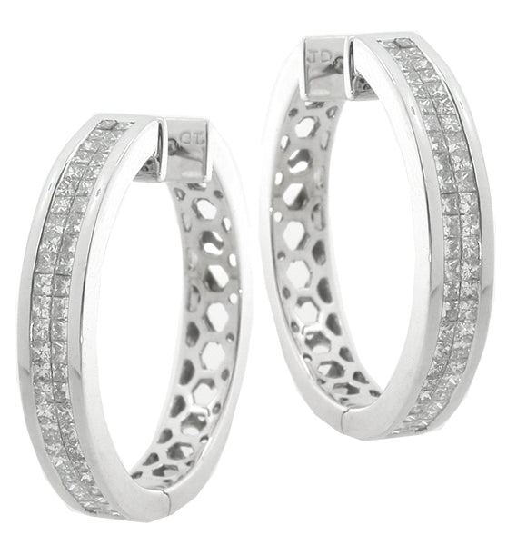 2.10ct Invisible Set Diamond Gold  Hoops Earrings