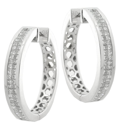 2.10ct Invisible Set Diamond Gold  Hoops Earrings
