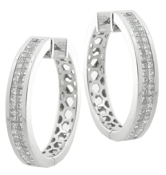 2.10ct Invisible Set Diamond Gold  Hoops Earrings