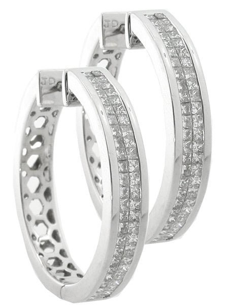 2.10ct Invisible Set Diamond Gold  Hoops Earrings