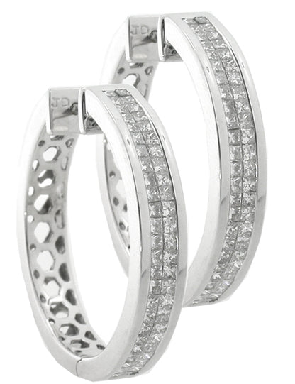 2.10ct Invisible Set Diamond Gold  Hoops Earrings