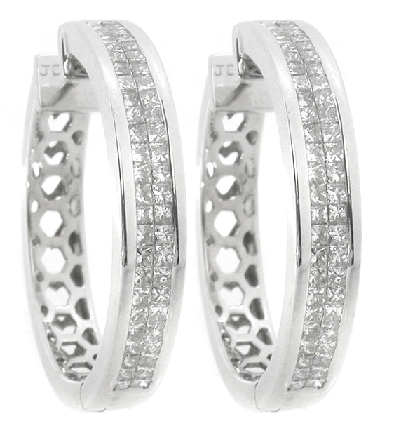 2.10ct Invisible Set Diamond Gold  Hoops Earrings