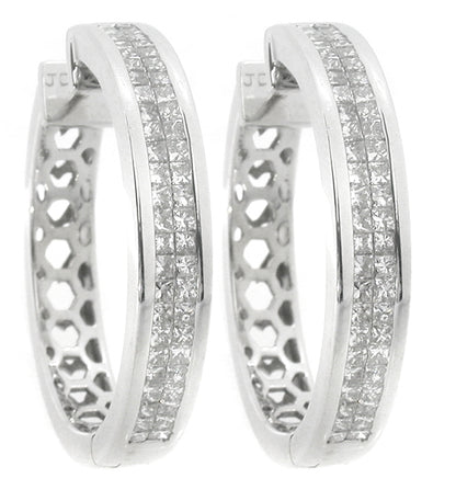 2.10ct Invisible Set Diamond Gold  Hoops Earrings