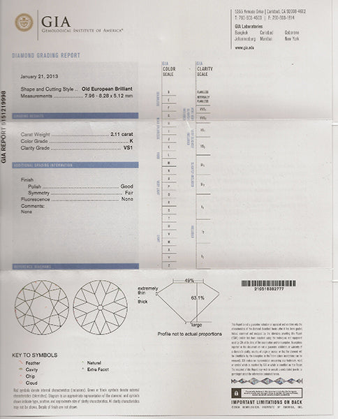 2.11ct GIA Certified Diamond Platinum Enagagement Ring