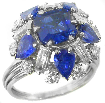 2.21ct Asscher Cut  Ceylon Sapphire Diamond Platinum Ring