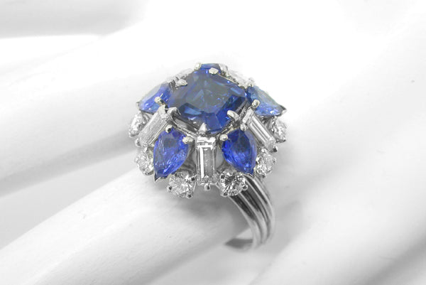2.21ct Asscher Cut  Ceylon Sapphire Diamond Platinum Ring